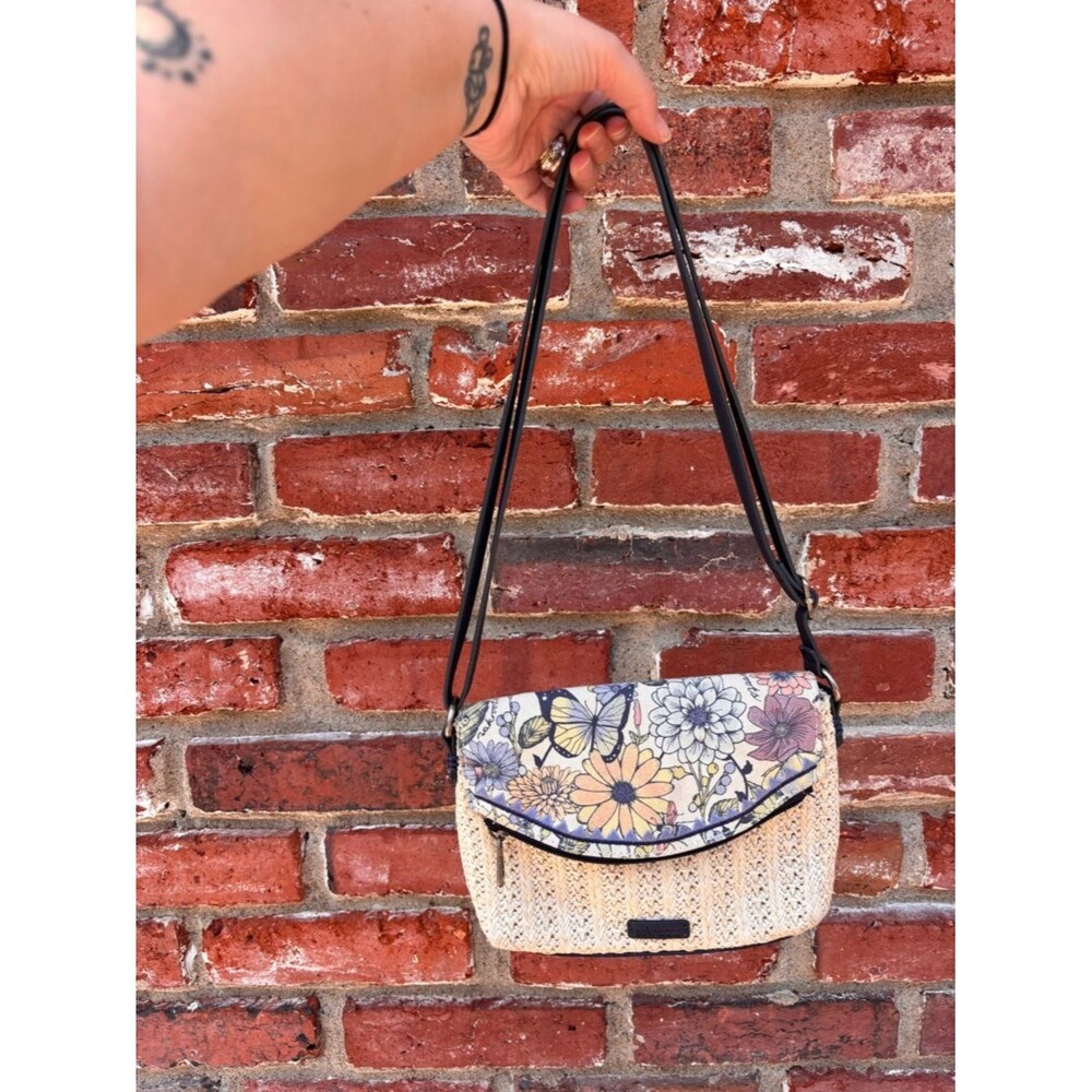 Sakroots Spring Butterfly Flowers Garden Jute Cross Body or Small Shoulder Bag - Picture 2 of 9